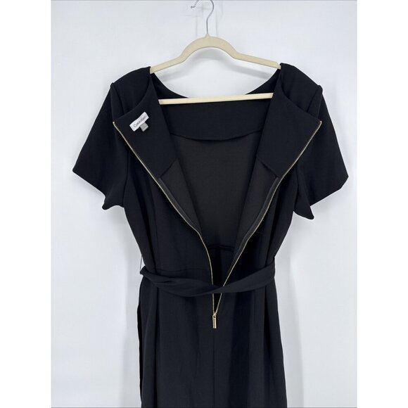 New Calvin Klein Plus Size 22W Black Ruffled Tulip-Hem Crepe Tie Belt Dress - Picture 6 of 9